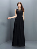 A-Line/Princess Bateau Pleats Sleeveless Long Chiffon Bridesmaid Dresses Evening Dress