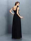 A-Line/Princess Bateau Pleats Sleeveless Long Chiffon Bridesmaid Dresses Evening Dress
