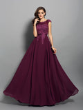 Vestido de noche de graduación de gasa largo sin mangas con apliques redondos y corte A/princesa