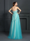 A-Line/Princess Sweetheart Applique Sleeveless Long Silk like Satin Dresses Prom Evening Dress
