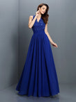 A-Line/Princess V-neck Applique Sleeveless Long Chiffon Bridesmaid Dresses Prom Evening Dress