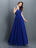 A-Line/Princess V-neck Applique Sleeveless Long Chiffon Bridesmaid Dresses Prom Evening Dress
