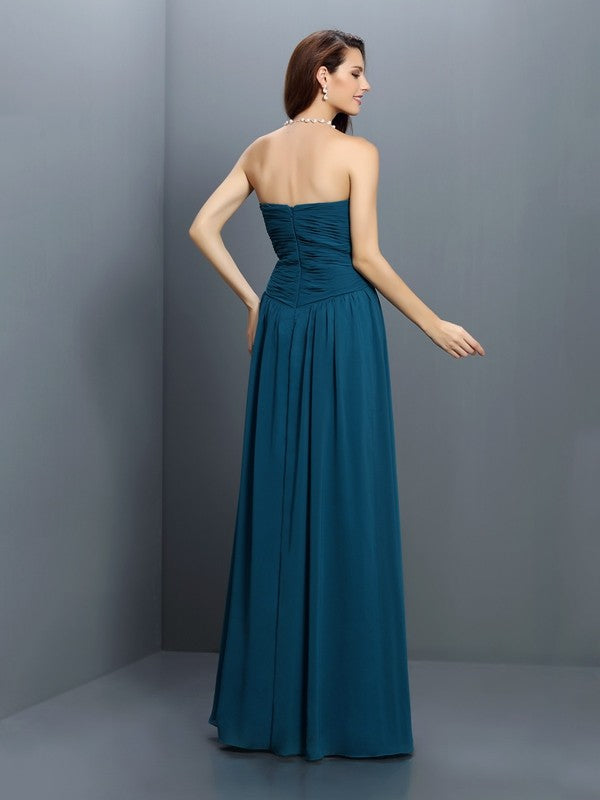 A-Line/Princess Sweetheart Pleats Sleeveless Long Chiffon Bridesmaid Dresses Prom Dress