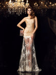 Vestido de noche de fiesta de tafetán largo sin mangas con apliques de corazón y corte trompeta/sirena