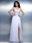 A-Line/Princess Scoop Applique Sleeveless Long Chiffon Dresses Prom Evening Dress