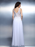 A-Line/Princess Scoop Applique Sleeveless Long Chiffon Dresses Prom Evening Dress