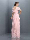 A-Line/Princess Sweetheart Pleats Short Sleeves Long Chiffon Bridesmaid Dresses Evening Dress