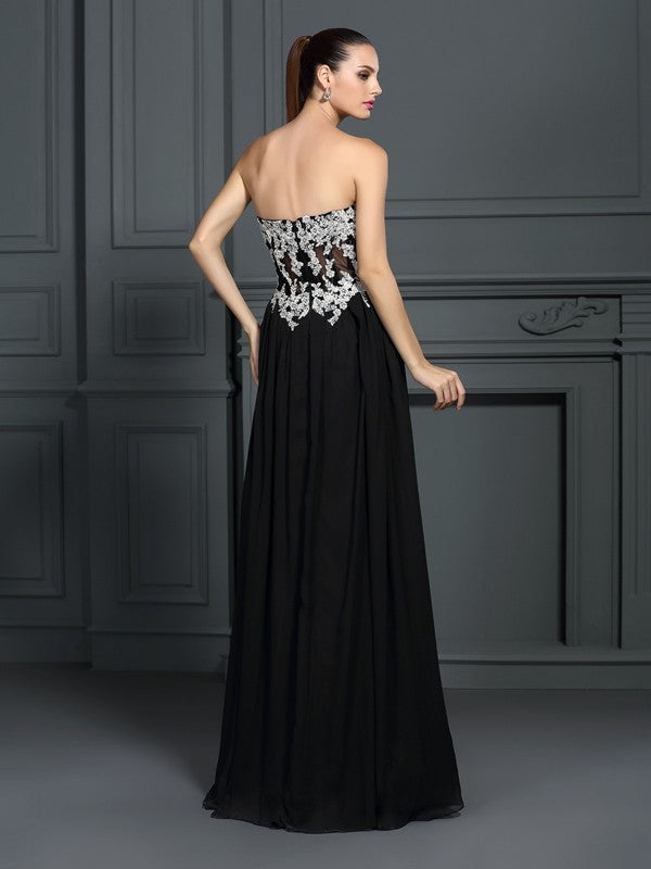 A-Linie/Princess-Linie Herzausschnitt Applikationen Ärmellos Lange Chiffon Kleider Abiball-/Abendkleid