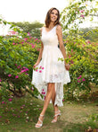 A-Line/Princess V-neck Lace Sleeveless High Low Lace Bridesmaid Dresses Prom Dress
