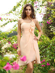 Vestido de dama de honor de gasa corto, corte A/princesa, fruncido, sin mangas, con un solo hombro, para invitada de boda