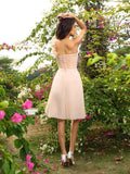 Vestido de dama de honor de gasa corto, corte A/princesa, fruncido, sin mangas, con un solo hombro, para invitada de boda