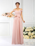 A-Line/Princess Spaghetti Straps Pleats Sleeveless Long Chiffon Bridesmaid Dresses Evening Dress