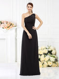 Sheath/Column One-Shoulder Sleeveless Long Chiffon Bridesmaid Dresses Evening Dress