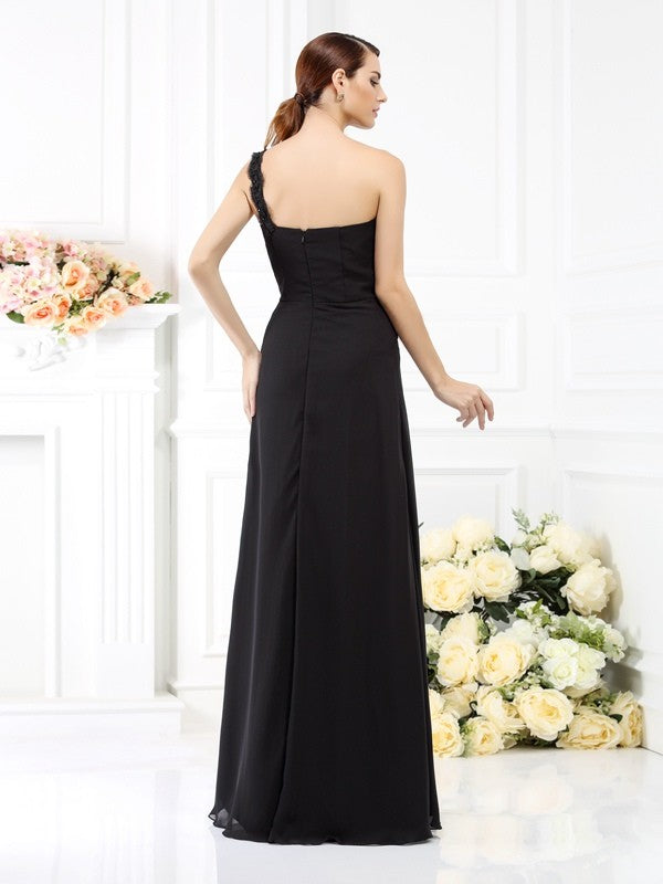 Sheath/Column One-Shoulder Sleeveless Long Chiffon Bridesmaid Dresses Evening Dress