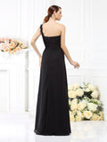 Sheath/Column One-Shoulder Sleeveless Long Chiffon Bridesmaid Dresses Evening Dress