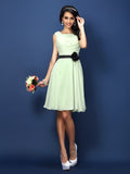 A-Line/Princess Bateau Pleats Sleeveless Short Chiffon Bridesmaid Dresses Wedding Guest Dress