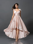 Sheath/Column Sleeveless High Low Silk like Satin Convertible Bridesmaid Dresses Prom Dress