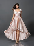 Sheath/Column Sleeveless High Low Silk like Satin Convertible Bridesmaid Dresses Prom Dress