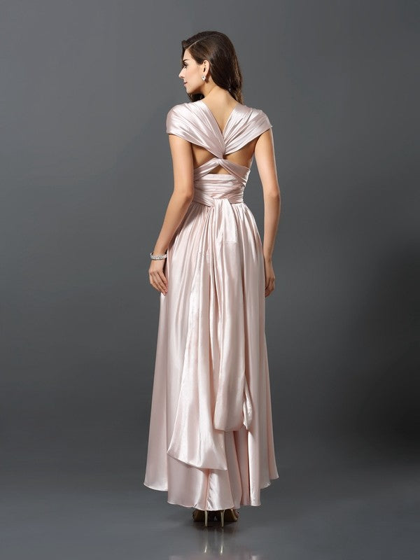 Sheath/Column Sleeveless High Low Silk like Satin Convertible Bridesmaid Dresses Prom Dress