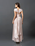 Sheath/Column Sleeveless High Low Silk like Satin Convertible Bridesmaid Dresses Prom Dress