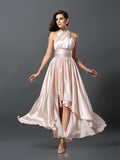 Sheath/Column Sleeveless High Low Silk like Satin Convertible Bridesmaid Dresses Prom Dress