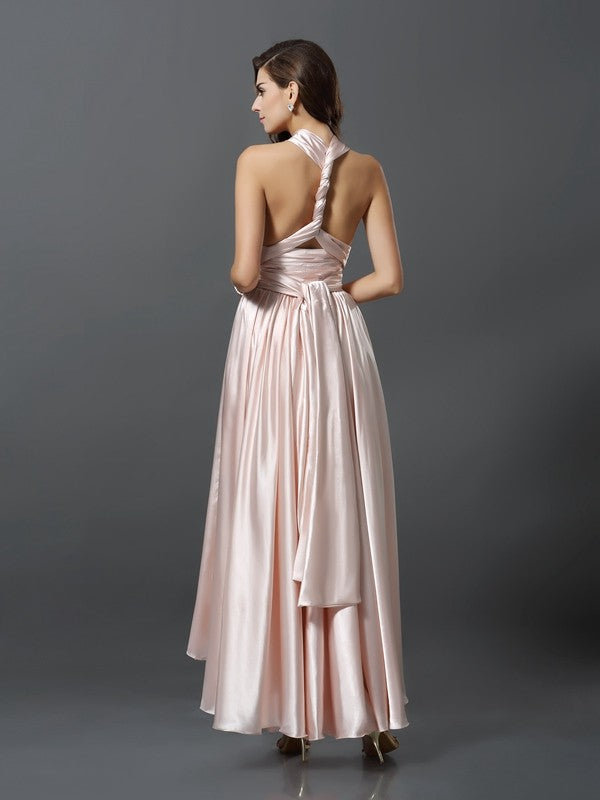 Sheath/Column Sleeveless High Low Silk like Satin Convertible Bridesmaid Dresses Prom Dress