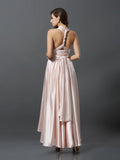 Sheath/Column Sleeveless High Low Silk like Satin Convertible Bridesmaid Dresses Prom Dress