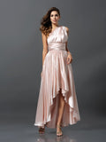Sheath/Column Sleeveless High Low Silk like Satin Convertible Bridesmaid Dresses Prom Dress