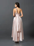 Sheath/Column Sleeveless High Low Silk like Satin Convertible Bridesmaid Dresses Prom Dress
