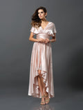 Sheath/Column Sleeveless High Low Silk like Satin Convertible Bridesmaid Dresses Prom Dress