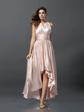 Sheath/Column Sleeveless High Low Silk like Satin Convertible Bridesmaid Dresses Prom Dress
