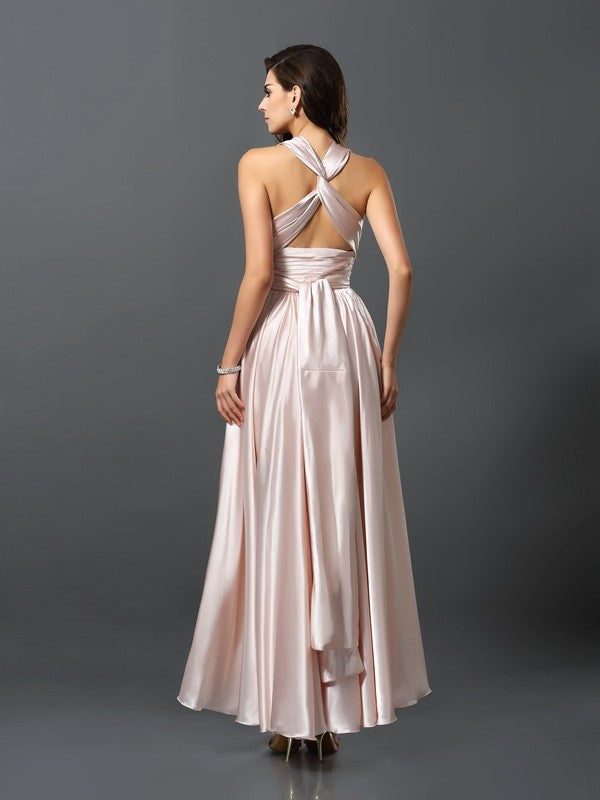 Sheath/Column Sleeveless High Low Silk like Satin Convertible Bridesmaid Dresses Prom Dress