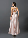 Sheath/Column Sleeveless High Low Silk like Satin Convertible Bridesmaid Dresses Prom Dress
