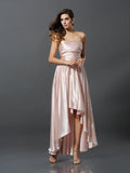 Sheath/Column Sleeveless High Low Silk like Satin Convertible Bridesmaid Dresses Prom Dress