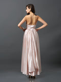 Sheath/Column Sleeveless High Low Silk like Satin Convertible Bridesmaid Dresses Prom Dress