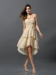 Vestido de dama de honor de gasa, corte A/princesa, escote corazón, flores hechas a mano, sin mangas, corte alto bajo, para invitada de boda