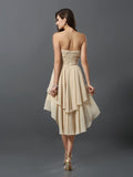 A-Line/Princess Sweetheart Hand-Made Flower Sleeveless High Low Chiffon Bridesmaid Dresses Prom Dress