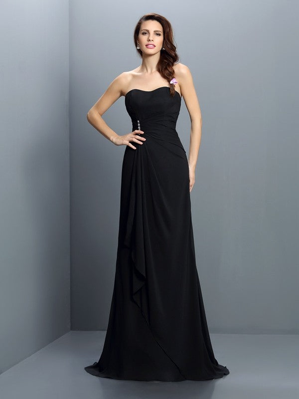 Trumpet/Mermaid Strapless Pleats Sleeveless Long Chiffon Bridesmaid Dresses Wedding Guest Dress