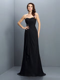 Trumpet/Mermaid Strapless Pleats Sleeveless Long Chiffon Bridesmaid Dresses Wedding Guest Dress