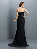 Trumpet/Mermaid Strapless Pleats Sleeveless Long Chiffon Bridesmaid Dresses Wedding Guest Dress