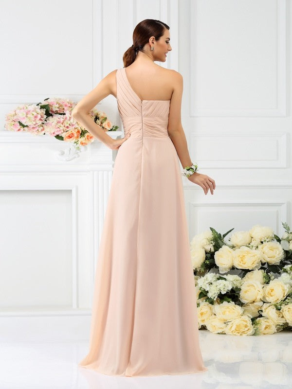Vestido de noche largo de gasa para dama de honor, corte A/princesa, con un solo hombro, plisado, sin mangas