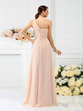 Vestido de noche largo de gasa para dama de honor, corte A/princesa, con un solo hombro, plisado, sin mangas