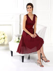 Vestido de dama de honor corto de gasa, sin mangas, con escote en V y corte A/princesa, ideal para invitadas de boda