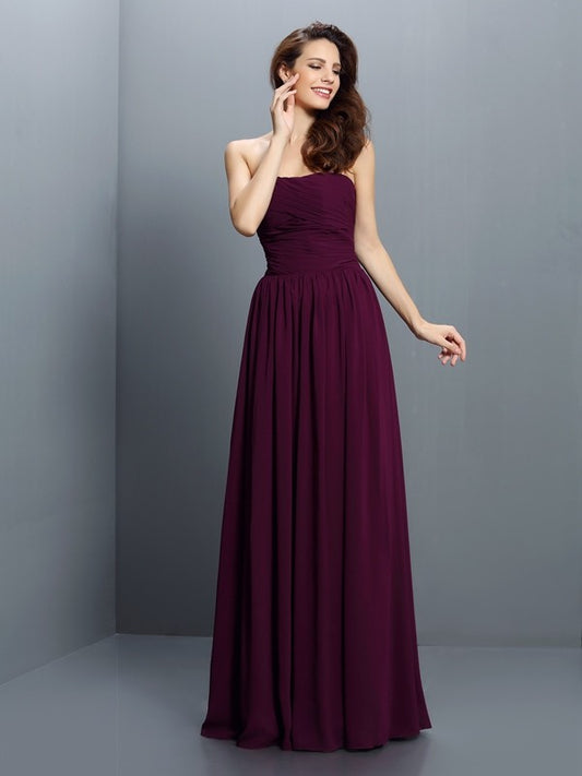 A-Linie/Princess-Linie Trägerlos Falten Ärmellos Lang Chiffon Brautjungfernkleider Abendkleid