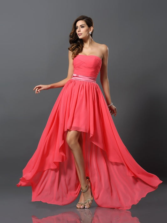 A-Line/Princess Sweetheart Sleeveless High Low Chiffon Bridesmaid Dresses Prom Dress