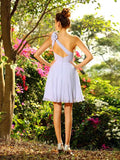 A-Linie/Princess-Linie One-Shoulder-Träger Handgemachte Blume Ärmellos Kurz Chiffon Ballkleid Brautjungfernkleider