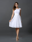A-Line/Princess Scoop Sleeveless Short Lace Bridesmaid Dresses Homecoming Prom Dress