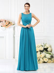 A-Line/Princess Bateau Pleats Sleeveless Long Chiffon Bridesmaid Dresses Evening Prom Dress