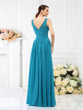 A-Line/Princess Bateau Pleats Sleeveless Long Chiffon Bridesmaid Dresses Evening Prom Dress