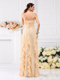A-Line/Princess Strapless Pleats Sleeveless Long Chiffon Bridesmaid Dresses Evening Prom Dress